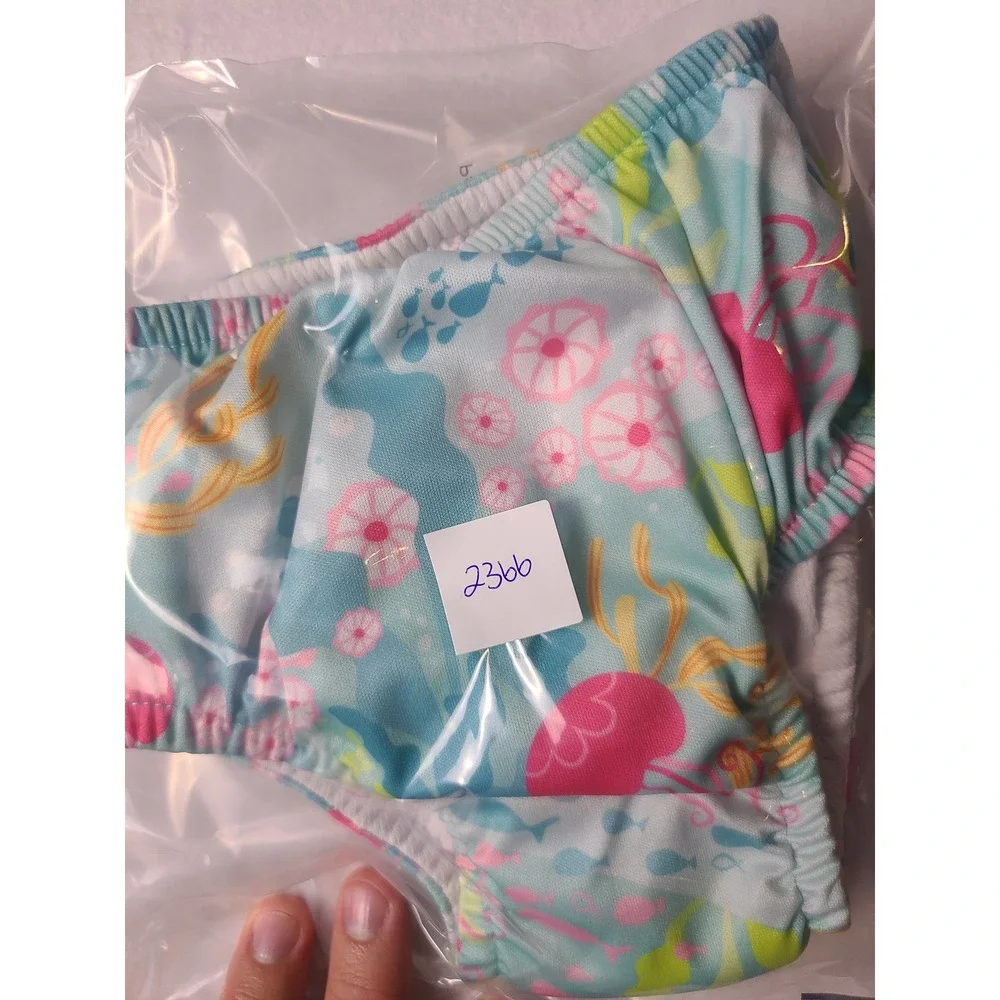 Green Sprouts Swim Diaper Kids 3T Blue Sea Life Reusable Ruffle Snap Closure